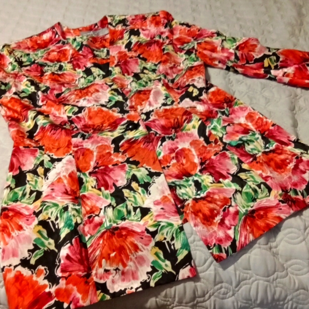 100% Silk Liz Claiborne Single Button Floral Jacket - Picture 1 of 5
